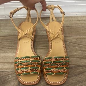 Ulla Johnson Tan and Green Woven Sandals